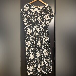 Prologue Black and White Midi Sundress with Dolman Sleeves and Adjustable Belt
